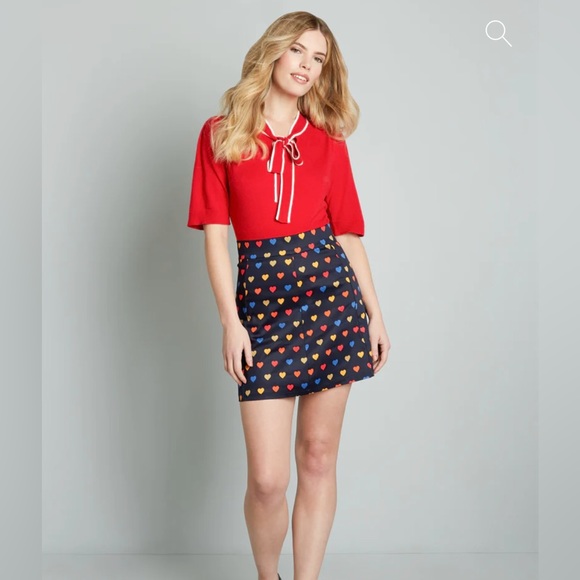 Modcloth Bright & Beautiful Calling All Hearts A Line Mini Skirt 14 US 18 UK NEW - Picture 2 of 6